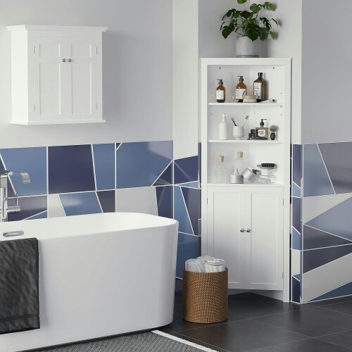 Wyld Haus Dotre Corner Bathroom Storage Cabinet With Cupboard And 3 Tier Shelves White