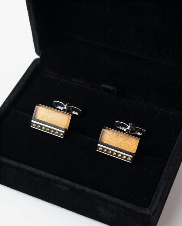 Textured Amber & Crystal Rectangle Cufflinks