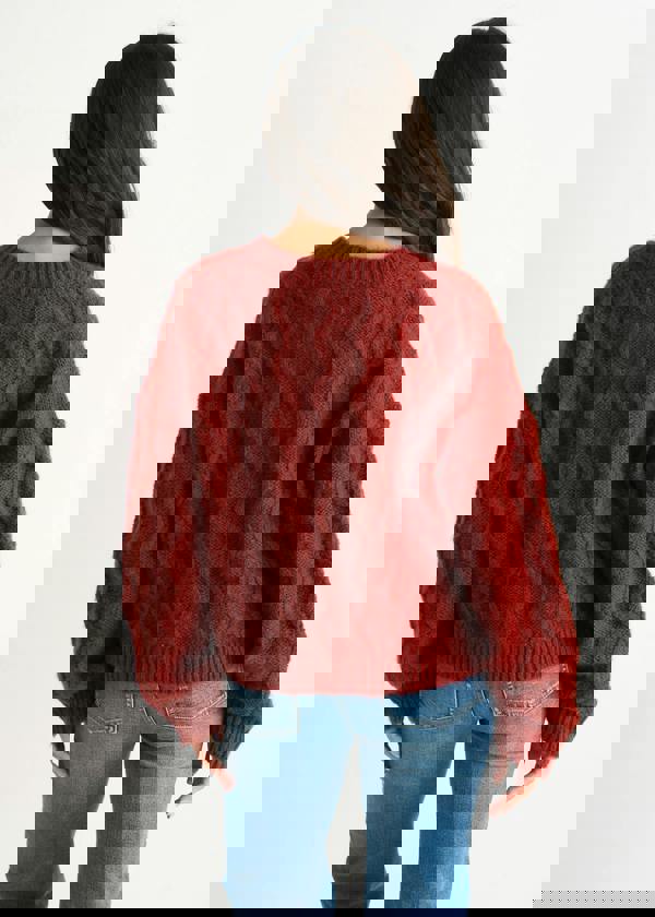 Gini London Rust Cable Knit Cardigan