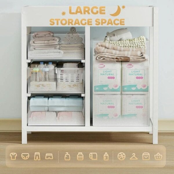 Bobobiy Baby Changing Unit with 4 Storage Drawers, Mat for Bedroom Nursery, 84 x 84.5 cm, White