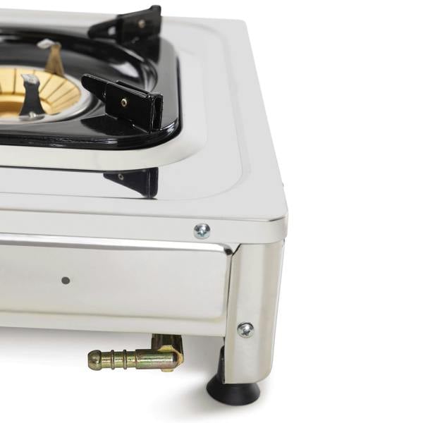 Close-up of a portable gas stove gas outlet