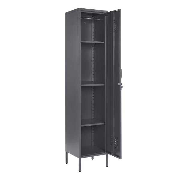 MMT Furniture Designs Metal Tall 3 Shelve Locker Cabinet, 1 Door Wardrobe Storage Cupboard for Home or Office