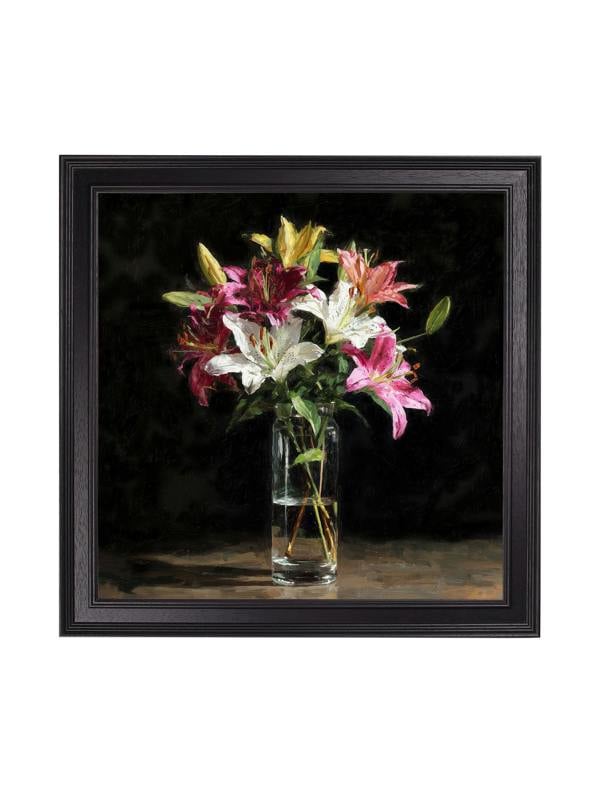 Exceptional Art Blush Lilies After Dark - Black Hurstwood square frame