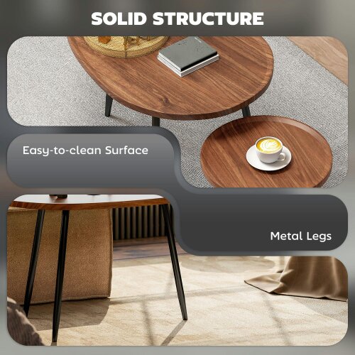 Wyld Haus Suta Noni Metal And Wood Chestnut Finish Set Of 2 Nesting Coffee Tables 80 cm