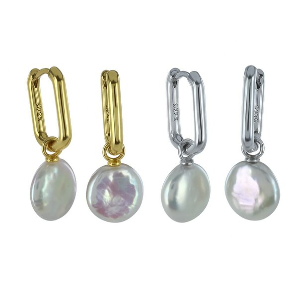 Reeves & Reeves Square Button Pearl Hoop Earrings