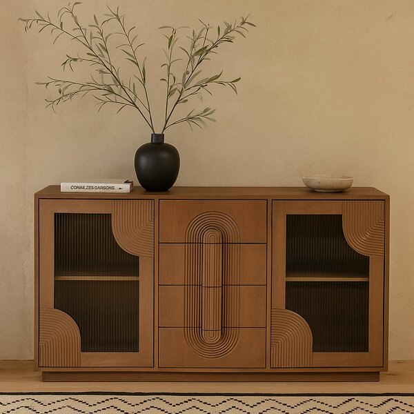 Wyld Haus New Mexico Large Natural Mango Wood Sideboard with 4 Drawers and 2 Doors