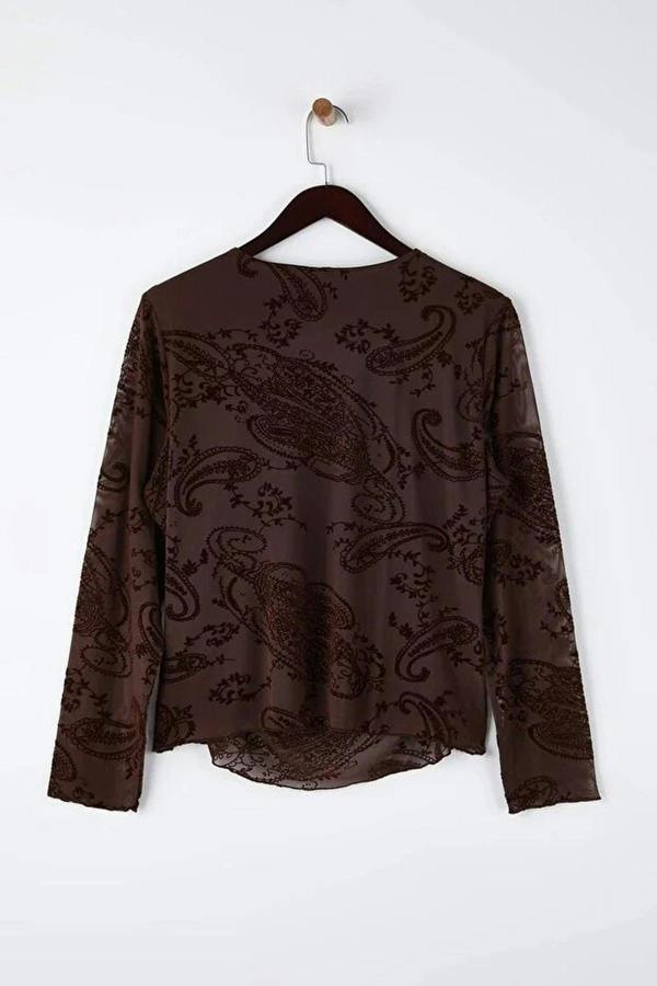 WOVCOR Flocked Tulle Long-Sleeved Boat Neck Knit