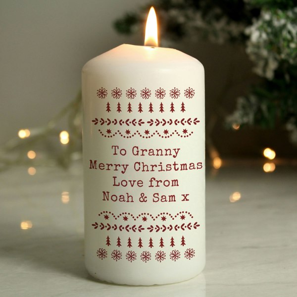 Personalised Memento Company Personalised Christmas Fair Isle Pillar Candle