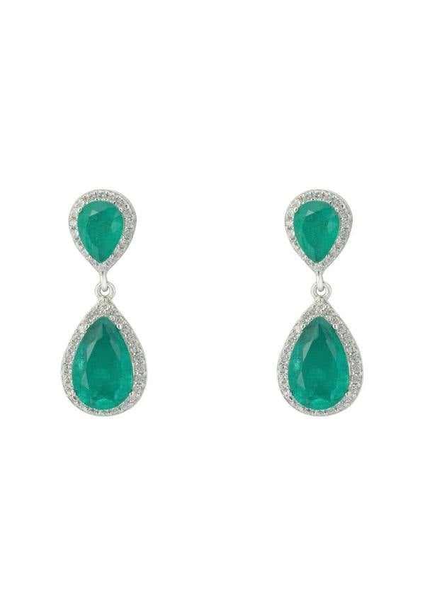 Latelita Odette Teardrop Colombian Emerald Earrings Silver