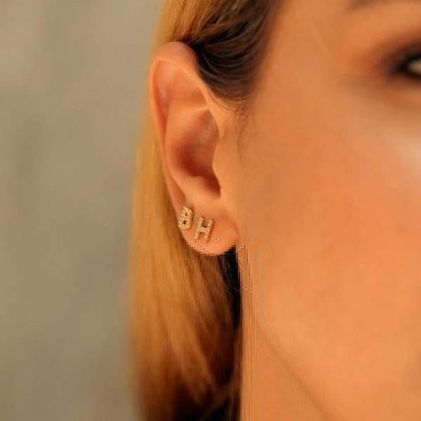 Spero London Initial Letter Stud Earring Sterling Silver in 18K Gold Plated - Single