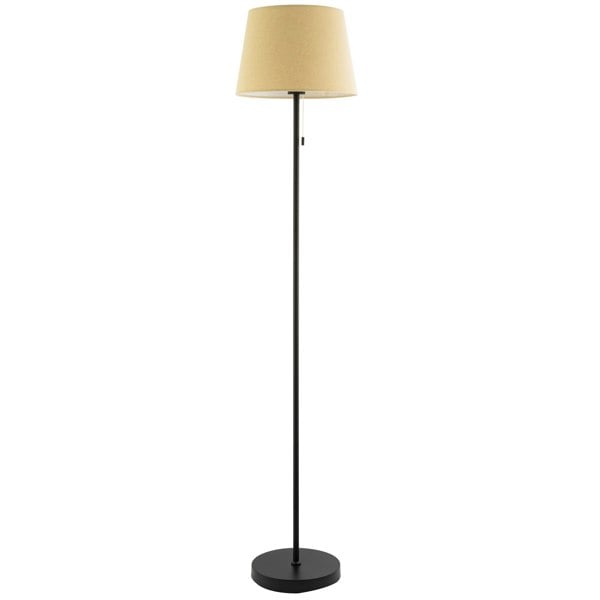 Traditional Classic Matte Black Floor Lamp with Pull Switch and Linen Shade Image 2