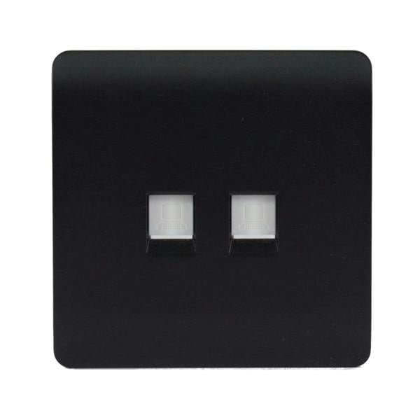 Trendi Switch 2 Gang Cat 3 Telephone Slave Socket in Matt Black