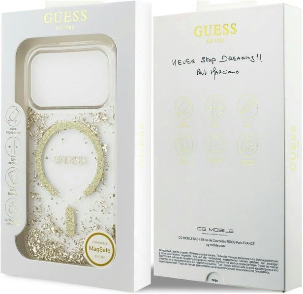 Guess Resin Bottom Glitter Case with MagSafe for iPhone 17/18 Pro 6.3" Clear Gold - GUHMP18LRGRGED