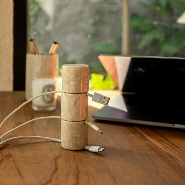 Marble cable pillar tower double desk cable organiser genuine stone