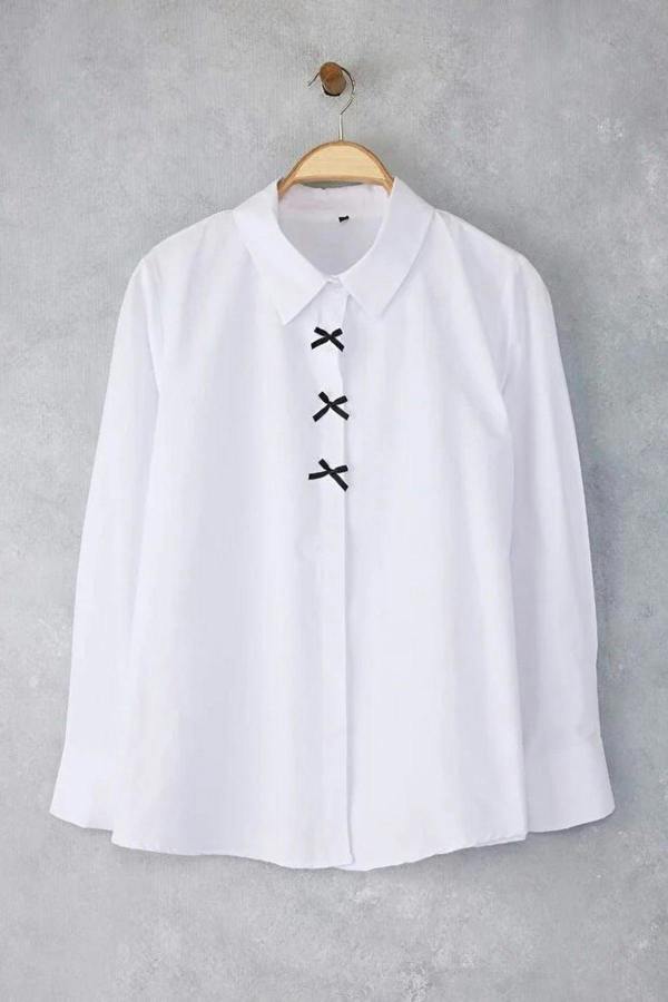 WOVCOR Long Sleeve Woven Plus Size Shirt with Bow Detail