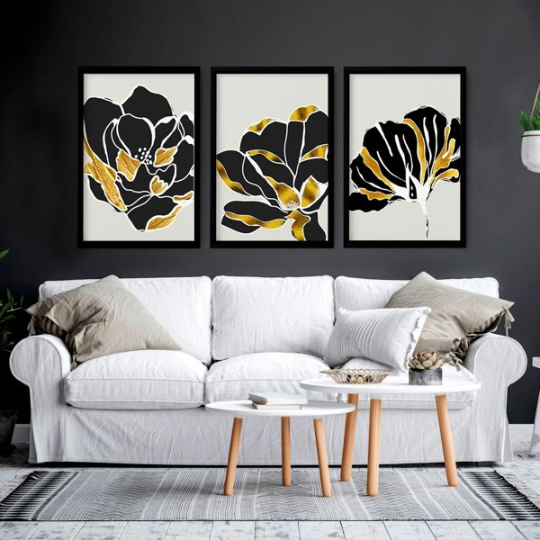 Artwork for living room | set of 3 wall art with gold