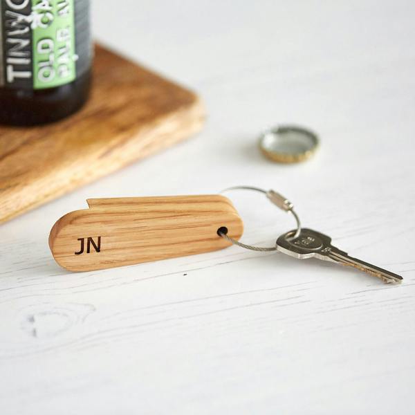 MijMoj Design Personalised Solid Oak Bottle Opener Keyring