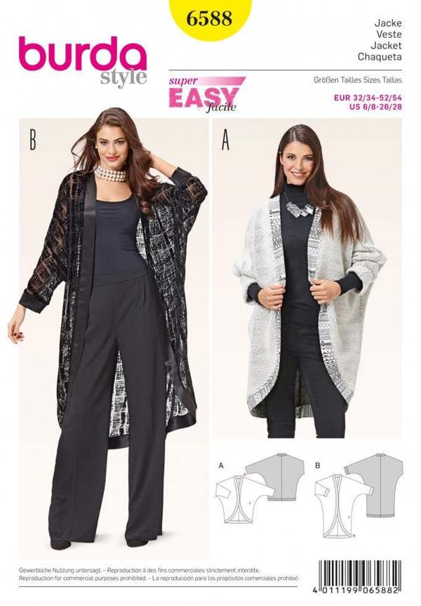 Burda Sewing Pattern 6588 Jackets For Women, 6 to 28 - Easy