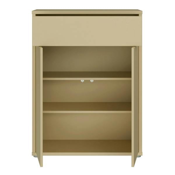 Furniture To Go Alice Springs Compact Shoe Cabinet with 2 Doors Push-to-Open & 1 Drawer Push-to-Open in Butter Yellow