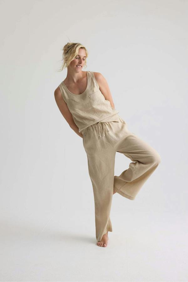 Pretty You London Relaxed Linen Wide Leg Trousers In Summer Sand