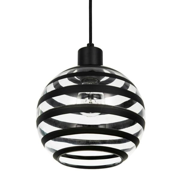 Modern Round Glass Pendant Light Shade with Black Horizontal Bands Image 4