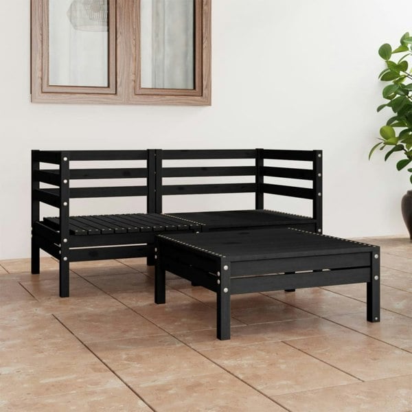 Berkfield 3 Piece Garden Lounge Set Black Solid Pinewood