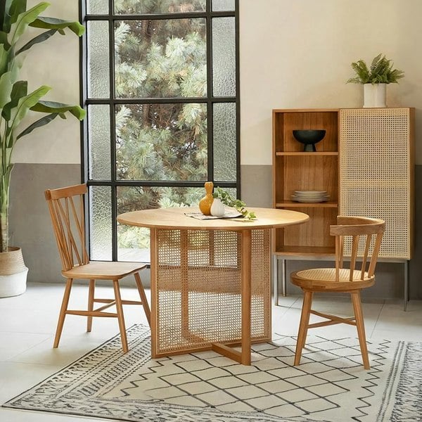 Bruce Rattan Dining Table, Light Oak, Round - 12 seater dining table