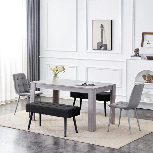 Kosy Koala Modern Rectangle Dining Table Set With 2 Grey Velvet Chairs And 2 Black Benches Dining Room Furniture