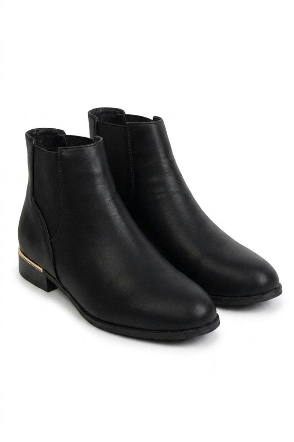 Palina Faux Leather Ankle Boots With Gold Trim Heel - Black_wb