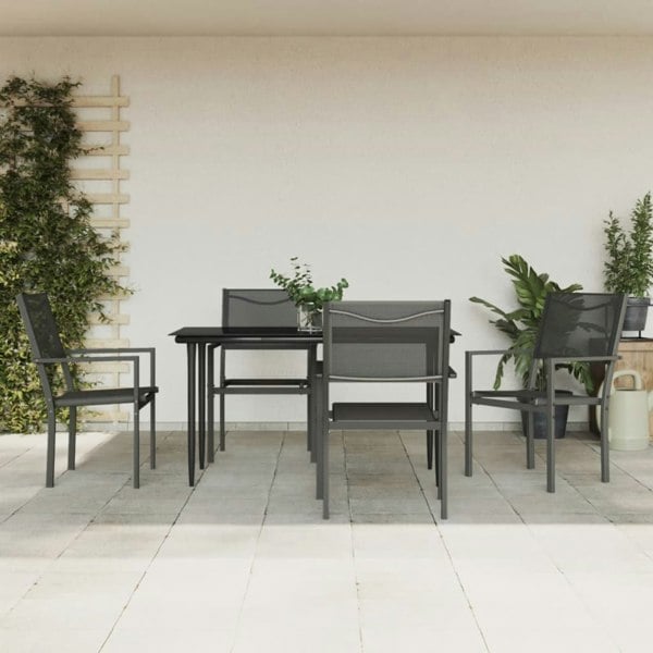 Berkfield 5 Piece Garden Dining Set Black Steel and Textilene