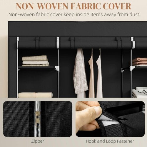 Wyld Haus Belapalo Black Foldable Fabric Wardrobe With Shelves And Zip Cover