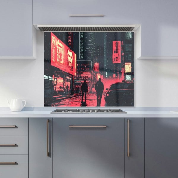 Warren Reed Red & Black City Streets Glass Kitchen Splashback - 00021