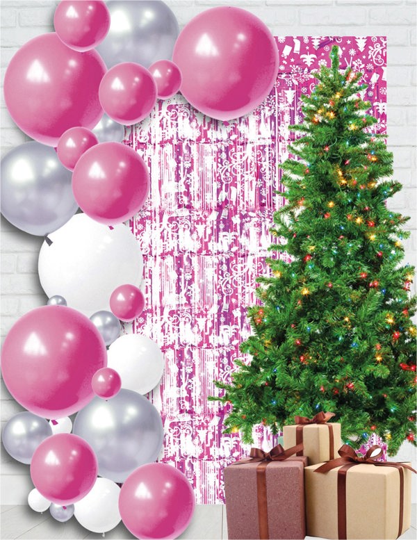 Cheetah Christmas Reindeer Tinsel Curtain 2M x 1M Pink
