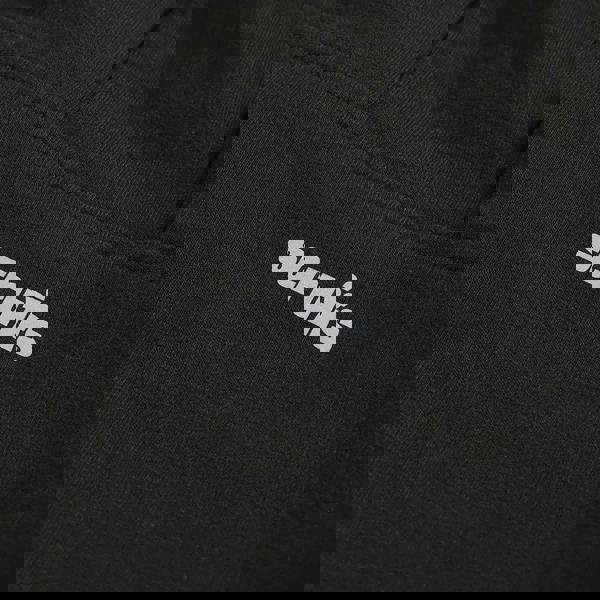 Scruffs Tech Mens Winter Warm Hooded Hoodie Sweat Shirt Jumper, close-up of black hoodie fabric with white 'Scruffs' logo embroidered on the chest.