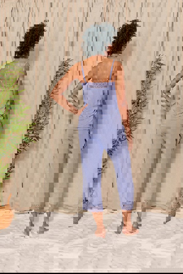 Pretty You London Women's Bamboo Lace Cami Cropped Trouser Pyjama Set in Heather