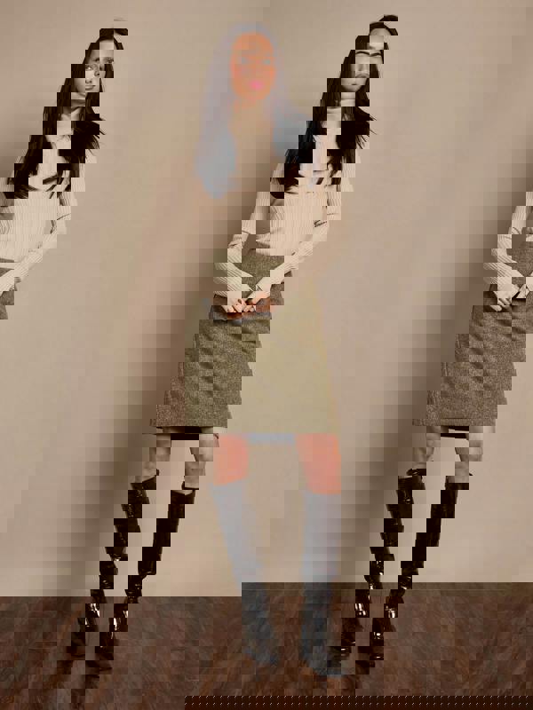 GWD Meredith Wool Blend Skirt – Olive Herringbone