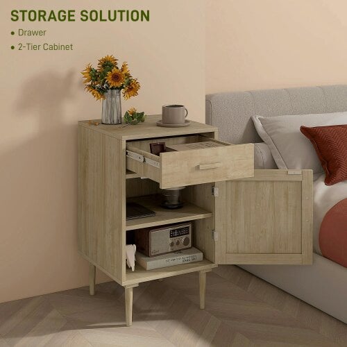 Wyld Haus Basose Natural Wood Effect Rattan Bedside Table With Drawer And Door
