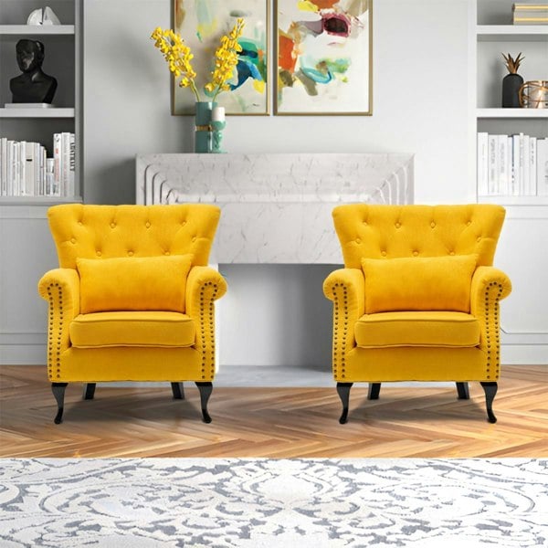 Linen Upholstery Wingback Chair With Cushion Wingback Chairs Living and Home