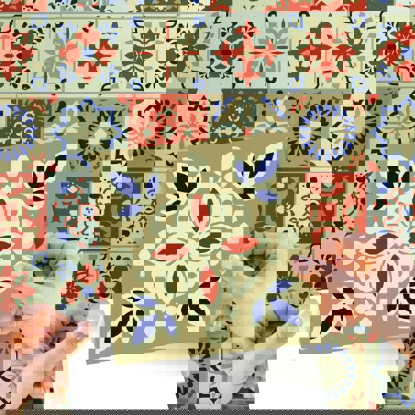 WT1564 - Bahia Burnt Orange and Beige Moroccan Wall Tile Sticker Set - 15 cm x 15 cm - 24 pcs