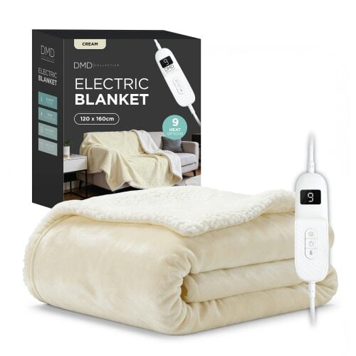 DMD Collective Heated Electric Blanket - Sherpa Fleece, Auto-Off, 9 Heat Levels - 120cm x 160cm - Beige