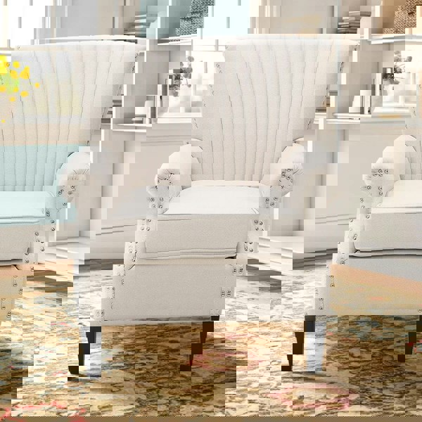 Deep Cushioned Armchair Channel Accent Chair with Nailhead Trim Wingback Chairs Living and Home