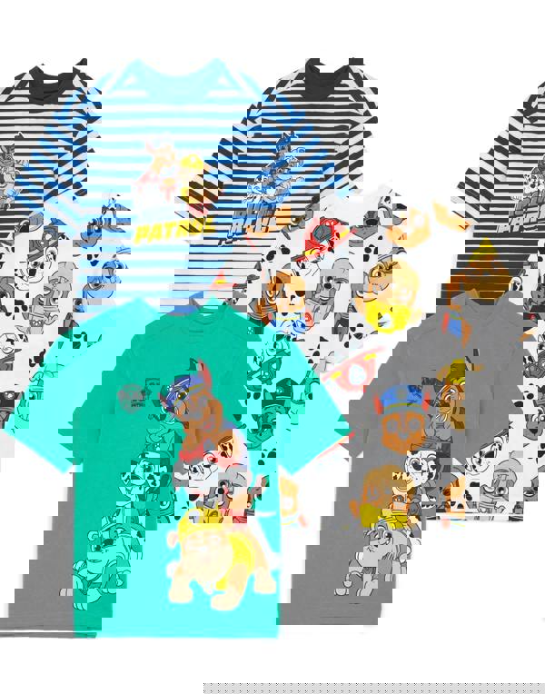 Paw Patrol Boys Multicoloured Marshall , Rubble & Chase All-Over Print Multi-Pack of 3 Short-Sleeved T-Shirts