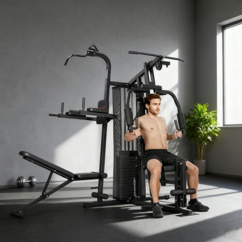 SPORTNOW All-in-One Home Gym Machine, Multifunctional Power Cage, Black