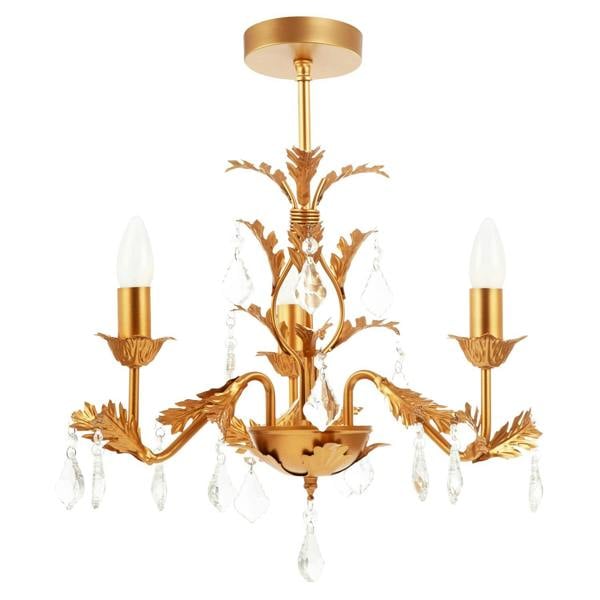French Inspired Satin Gold Chandelier Style Light with Crystal Drops Image 1