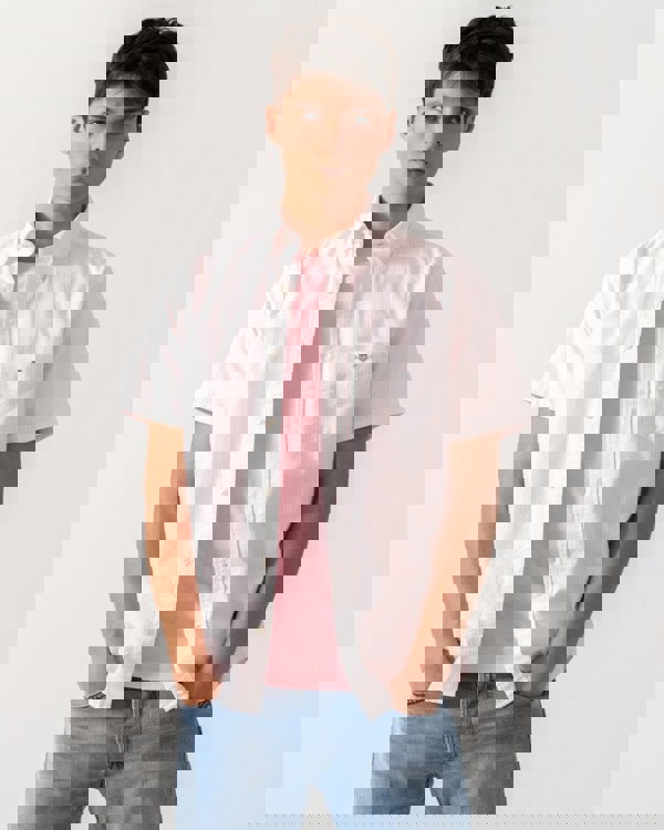 GANT Mens Regular Fit Classic Oxford Stripe Short Sleeve Shirt - 662 Light Pink