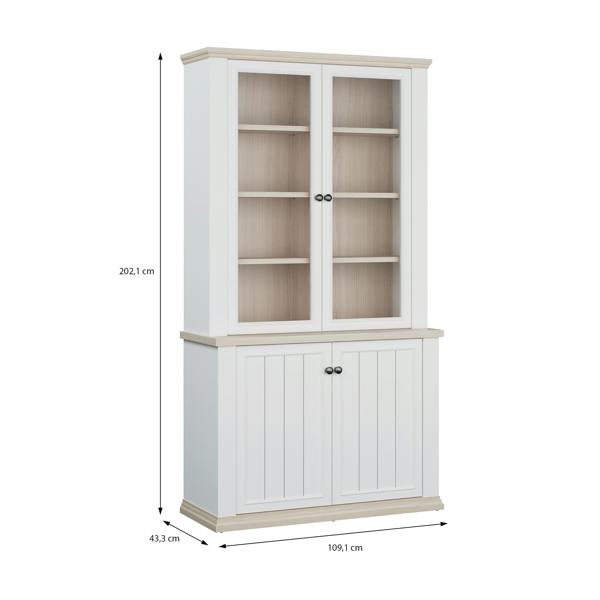 Furniture To Go Pontypool 4 Door Display Cabinet in White and Riva Oak