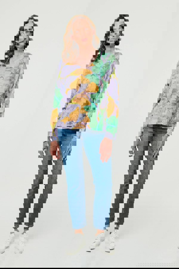 Purple | Butterfly Print Long Sleeve Relaxed Top
