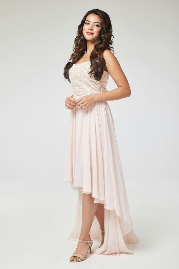 LuvForever Pink Sequin Asymmetric Long Dress