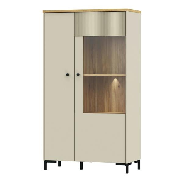 Furniture To Go Bixbite Display Cabinet with Fluted Detail, Doors & Open Shelving in Mauvella Oak and Sand
