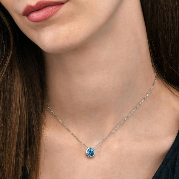 namana 925 Sterling Silver Light Blue Solitaire Bezel Set Pendant Necklace for Women